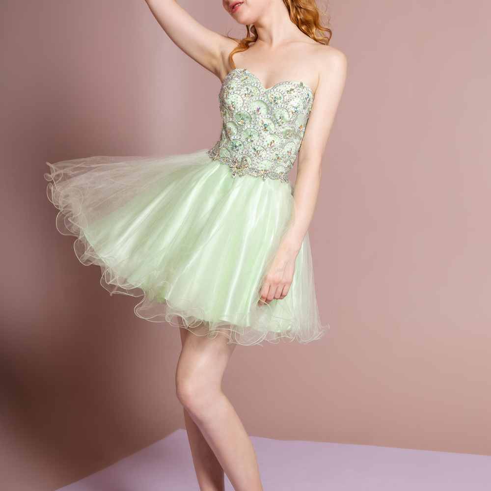 NEW Lime Jeweled Sweetheart Party Short Dress